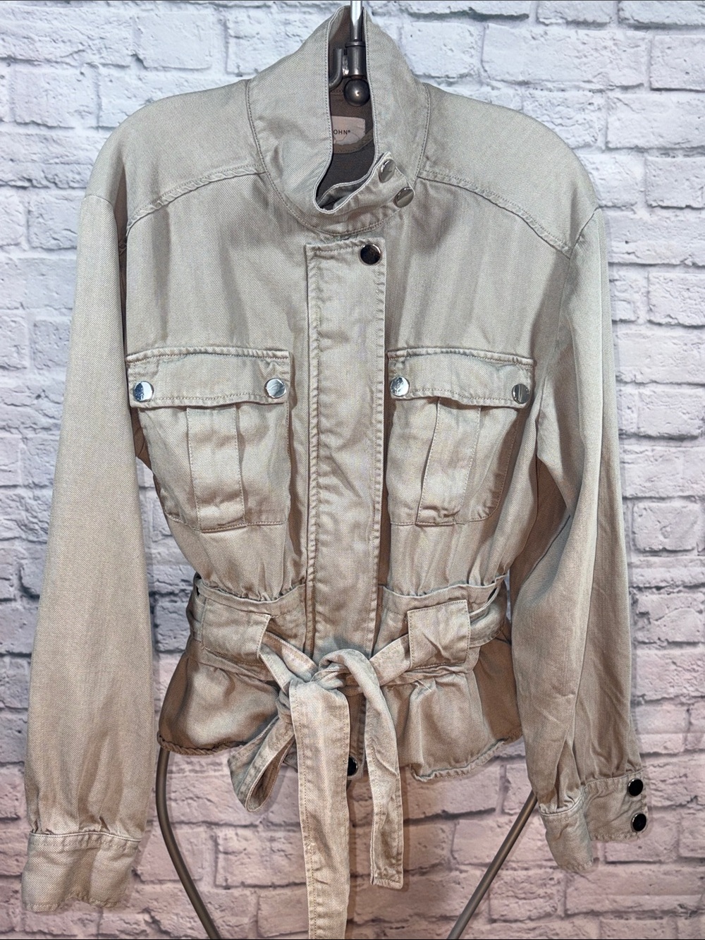 Dear John Light Moss Gray Utility Soft Jacket Tie Waist Feminine 100% Tencel S